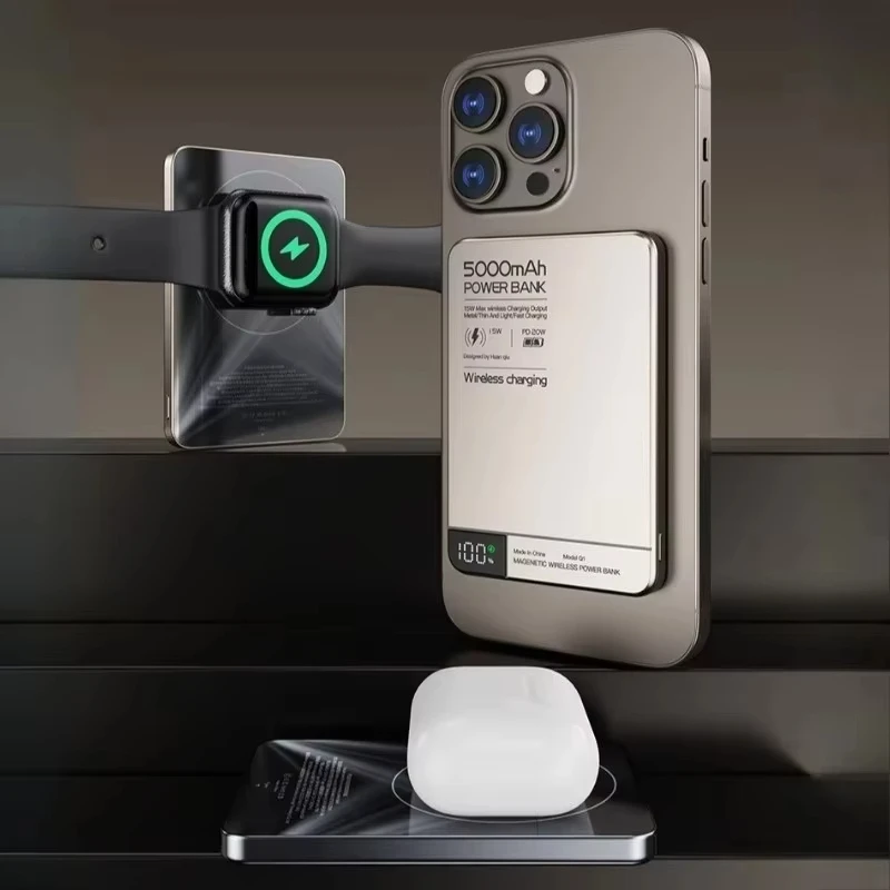 

Магнитный внешний аккумулятор Lenovo 10000 мАч с беспроводной зарядкой Qi 2 и быстрой зарядкой PD20W для MagSafe, для iPhone и Samsung