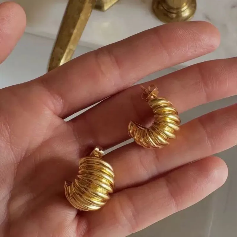 Stripe texture small c hoop earrings for women cute chubby earrings simple minimalist daily jewelry new in 2026