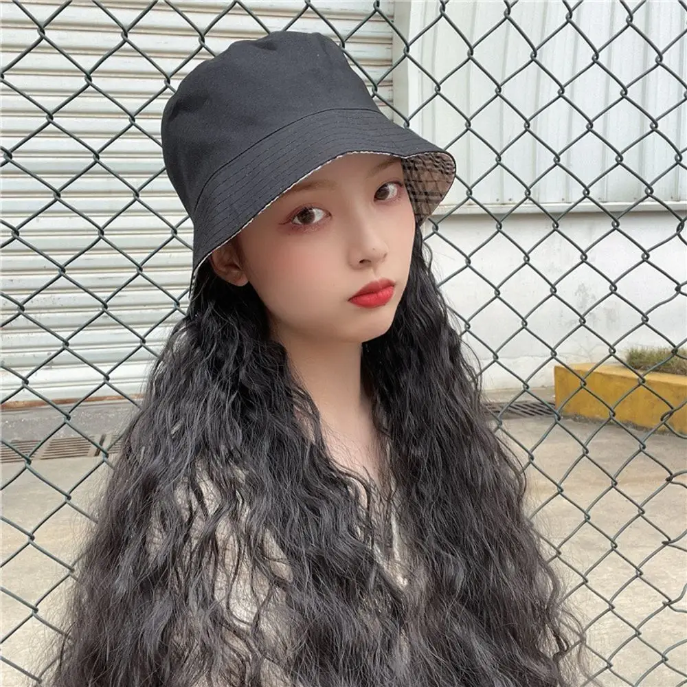 Women's Bucket Hat Wigs Long Wavy Curly Hair High Temperature Fiber Synthetic Wigs Pelucas Hair Daily Party Use