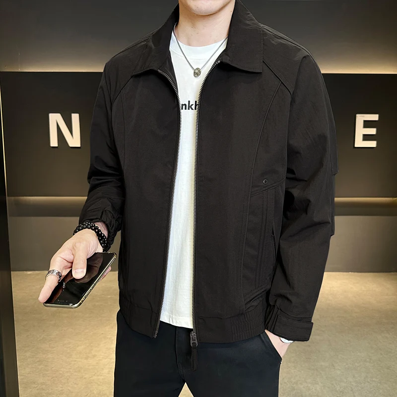 

Мужская повседневная куртка с воротником-стойкой, модная, трендовая, с длинными рукавами, из полиэфирного волокна, приталенного кроя, на молнии, осенняя новинка