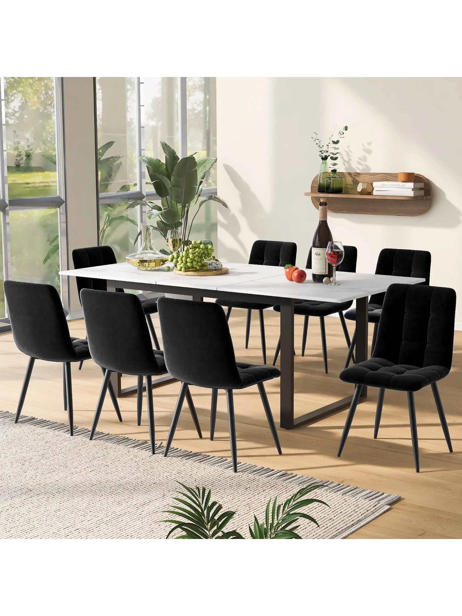 Telescopische eettafel, 140/180x80x75cm, ijzeren metalen poten en vierkante buispoten (modern wit MDF tafelblad met marmerpatroon) - afbeelding 2