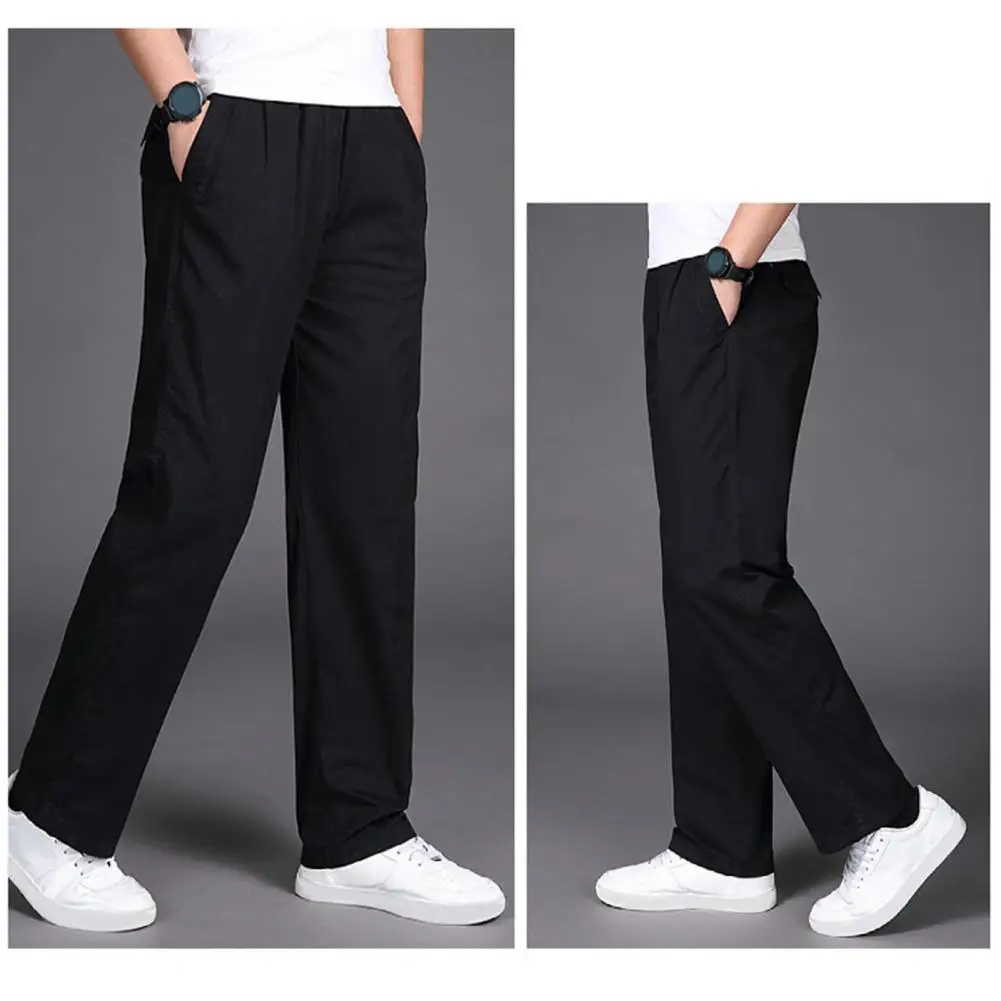 Men Sweatpants Solid Color Pants Versatile Men's Cargo Pants Elastic Mid Waist Wide Leg Plus Size Solid Color Smooth Soft Cotton