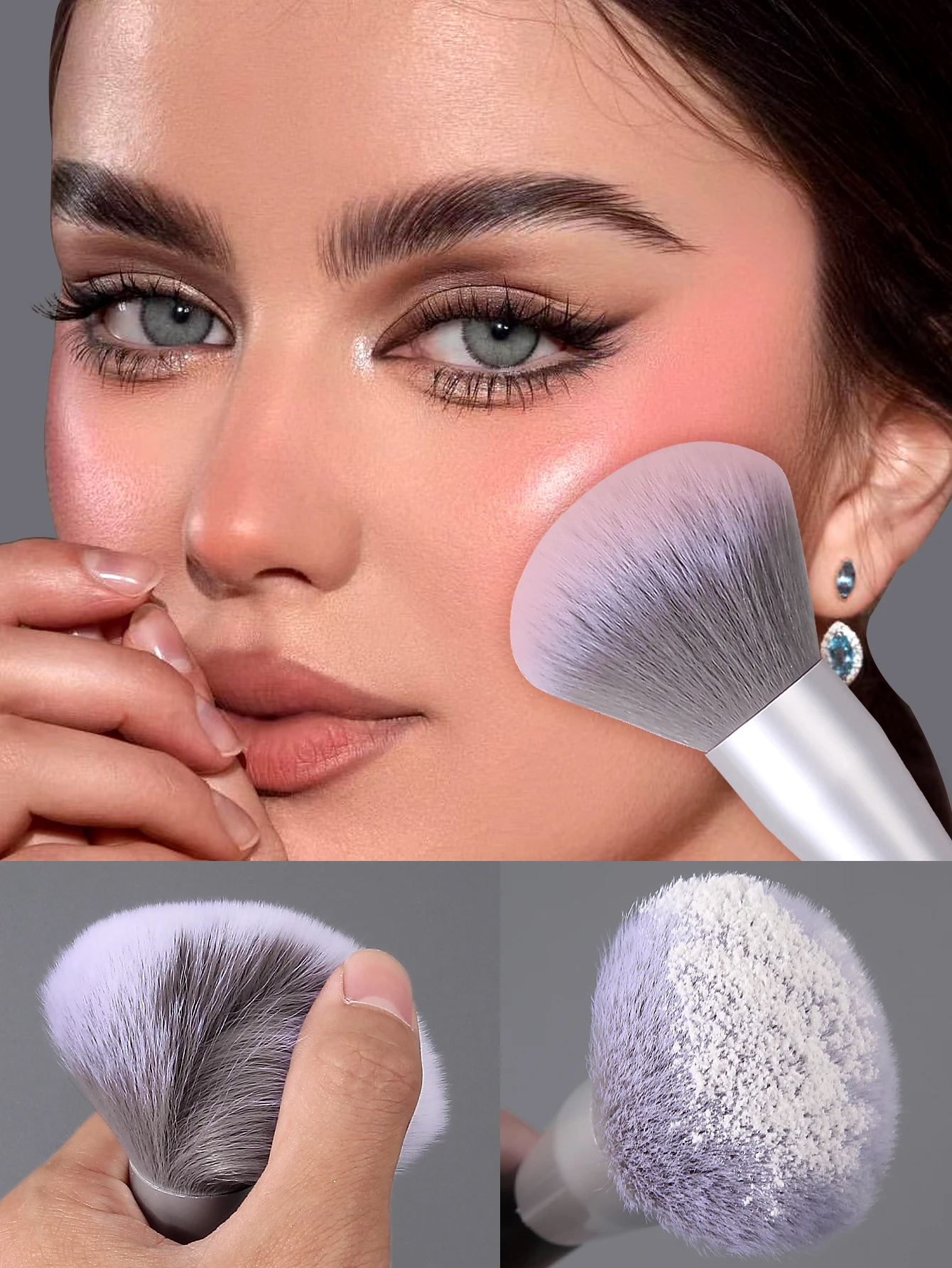 1PC Pennello per trucco soffice e setole morbide, strumenti di bellezza portatili professionali, pennello per fard, pennello per cipria e pennello per impostazione