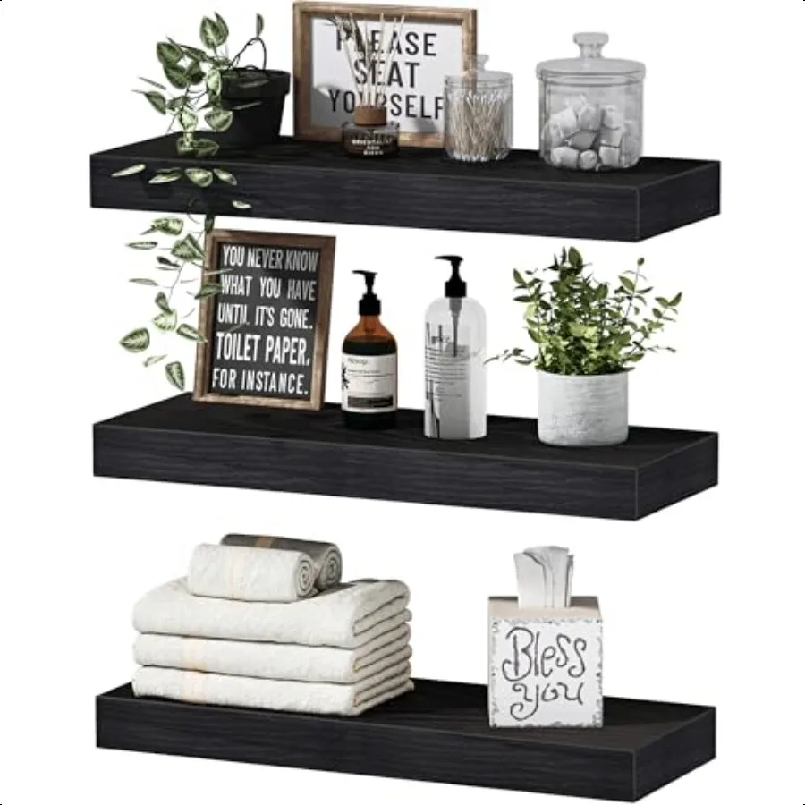 Lenzuola galleggianti per mensola da parete per bagno Camera da letto Cucina Soggiorno Lenzuola per libri sospese Piccola decorazione per fattoria 16 pollici Set di 3 Bl