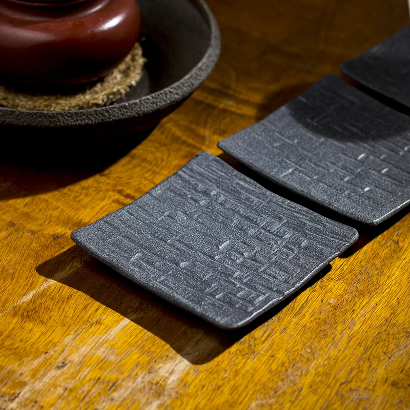 Cup Mat Tea Coaster Teapot Pad Coffee Placemat Home Decor Nature Stone Durable Heat Resistant Black Square Kung Fu Tea Set