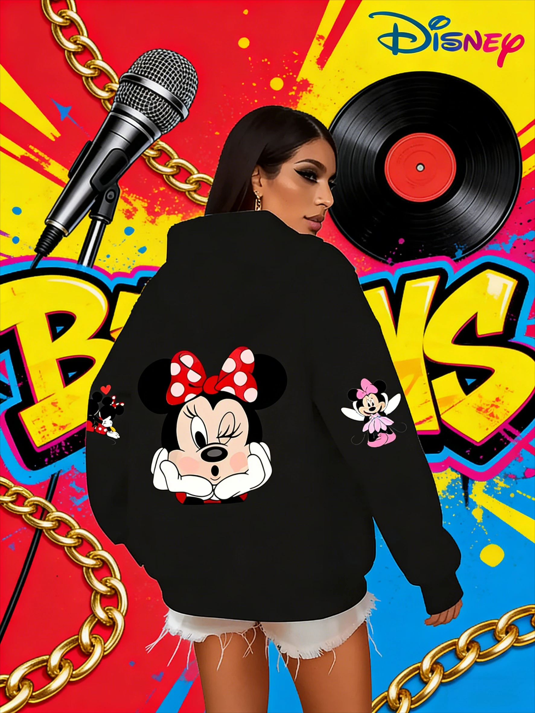 

Толстовка с принтом Disney Minnie Mouse из 100% чистого хлопка, повседневная толстовка для мужчин и женщин, осенние и зимние толстовки с героями мультфильмов