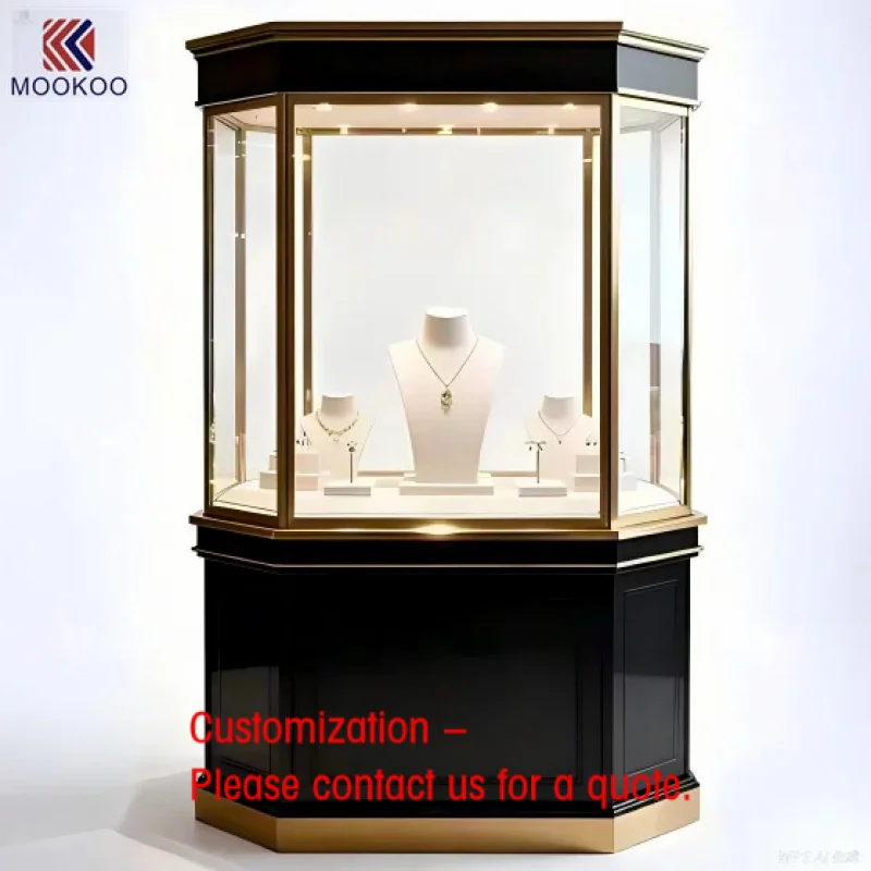 

custom.Eclat Hexagonal Showcase with Gold Accents Luxury Retail