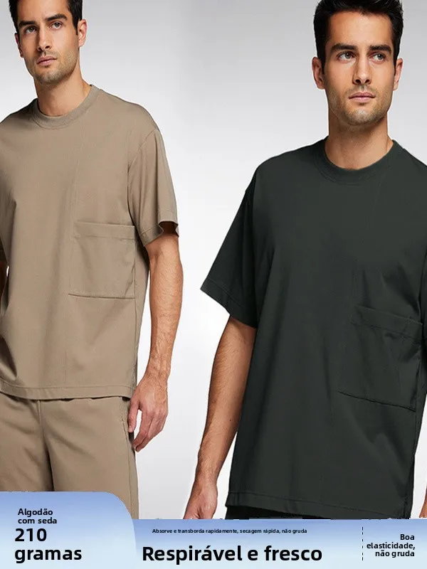 basic-cotton-silk-round-neck-high-elastic-men's-short-sleeve-short-pants-sleepwear-set-home-clothes-suitable-for-outdoor-wear