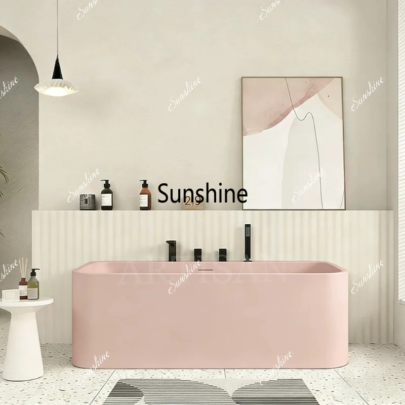 Household rectangular independent integrated artificial stone bathtub against the wall