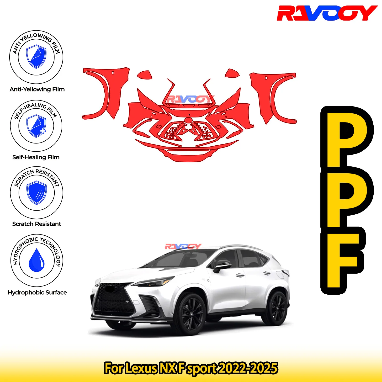 

For Lexus NX F sport 2022-2025 Glossy Matte Black Precut front PPF Kit Paint Protection Film