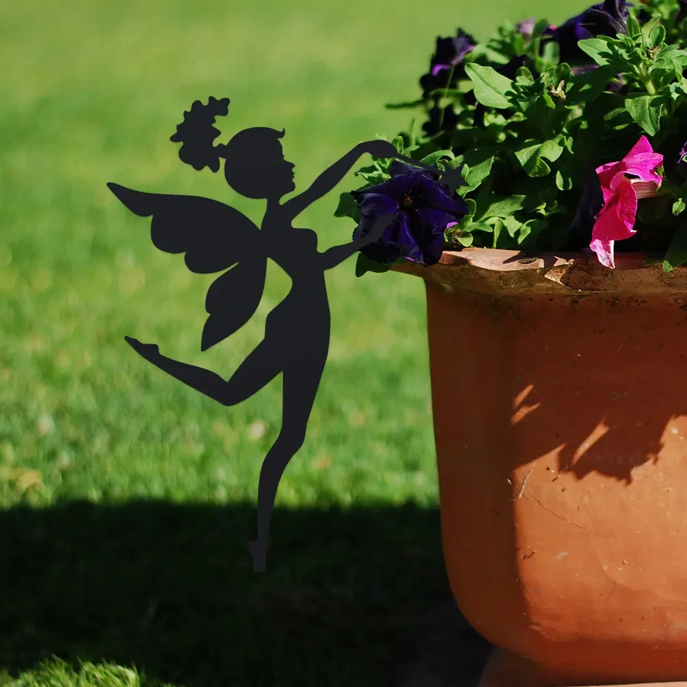 1pc Enchanting Metal Fairy Garden Stake - 1pc Whimsical Ballet Dancer Silhouette with Floral Accents, Easy Ground Installation