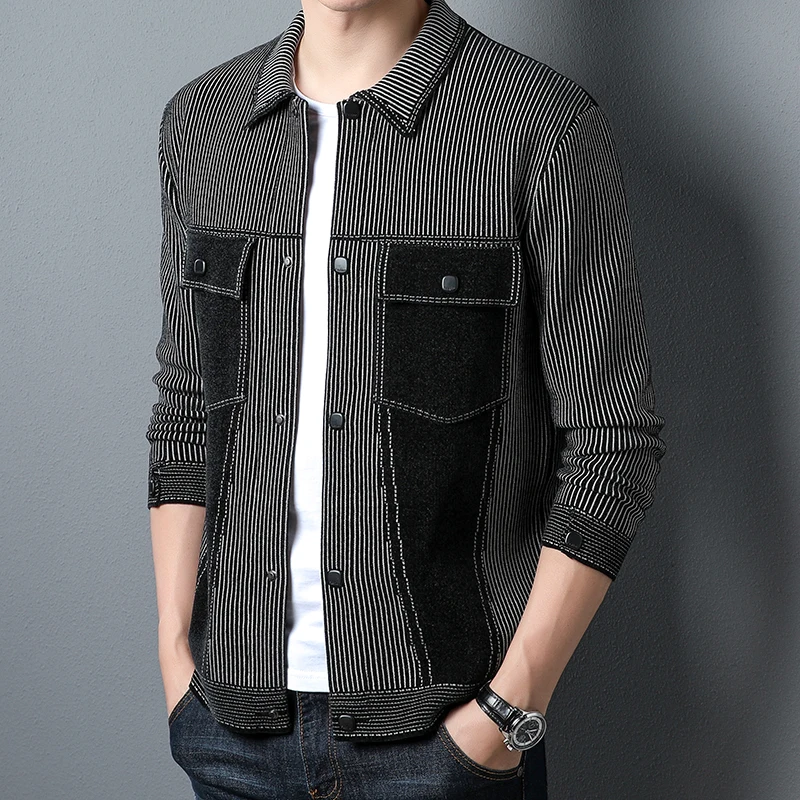 High quality autumn Lapel coat, men's fashion, versatile splicing, knitted cardigan, men's fashion, handsome work jacket