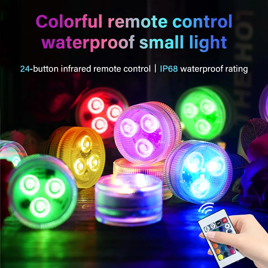 RGB LED ضوء تحت الماء مع بطارية تحكم عن بعد تعمل بالطاقة 3 المصابيح مصباح غاطسة مقاوم للماء لحمام السباحة حديقة الطرف #1