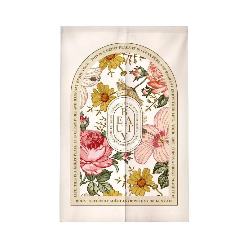 French Retro Arch Floral Fabric Door Curtain Half Curtain Partition No Punching for Home Decor Door Curtain Home Decoration