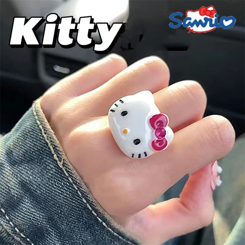 Sanrio Hello Kitty anello da dito per ragazze Kawaii Y2K Hello Kitty accessori anello donna Kawaii Big Bff anelli donna Anime Figure