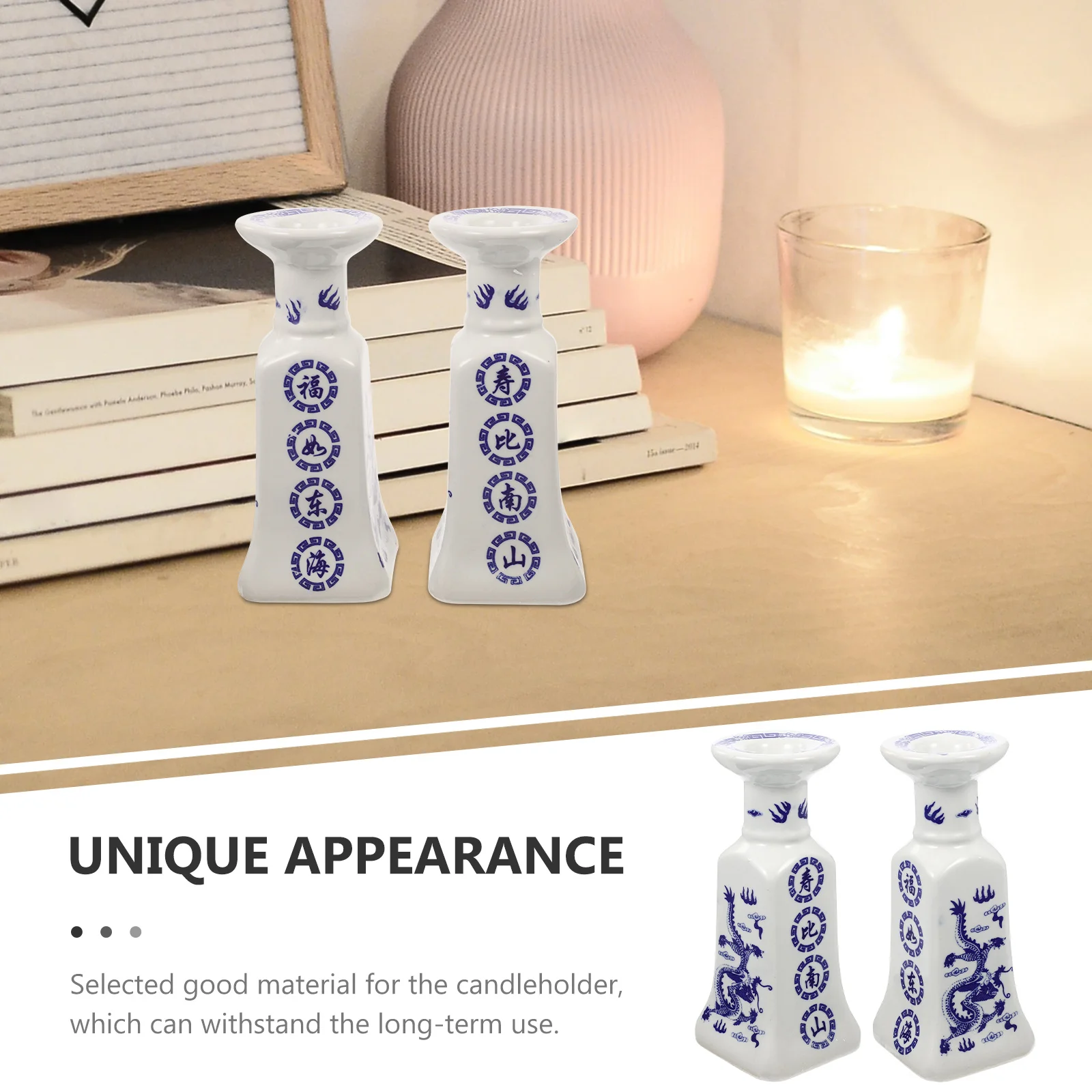 

2Pcs Ceramic Holders Jingdezhen Worship Offers Retro Design Stand Vintage Home Decoration Candlesticks