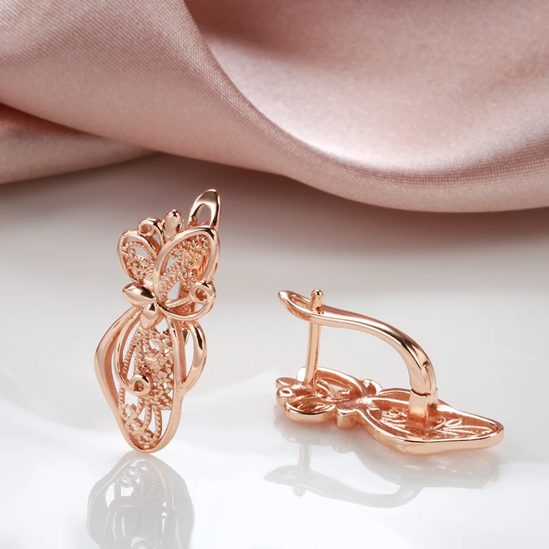 Kinel Lucky Hollow Flowers Earrings Rings 585 Rose Gold Ethnic Bride Wedding Jewelry Sets Fashion 2022 Women Party Usual Ring