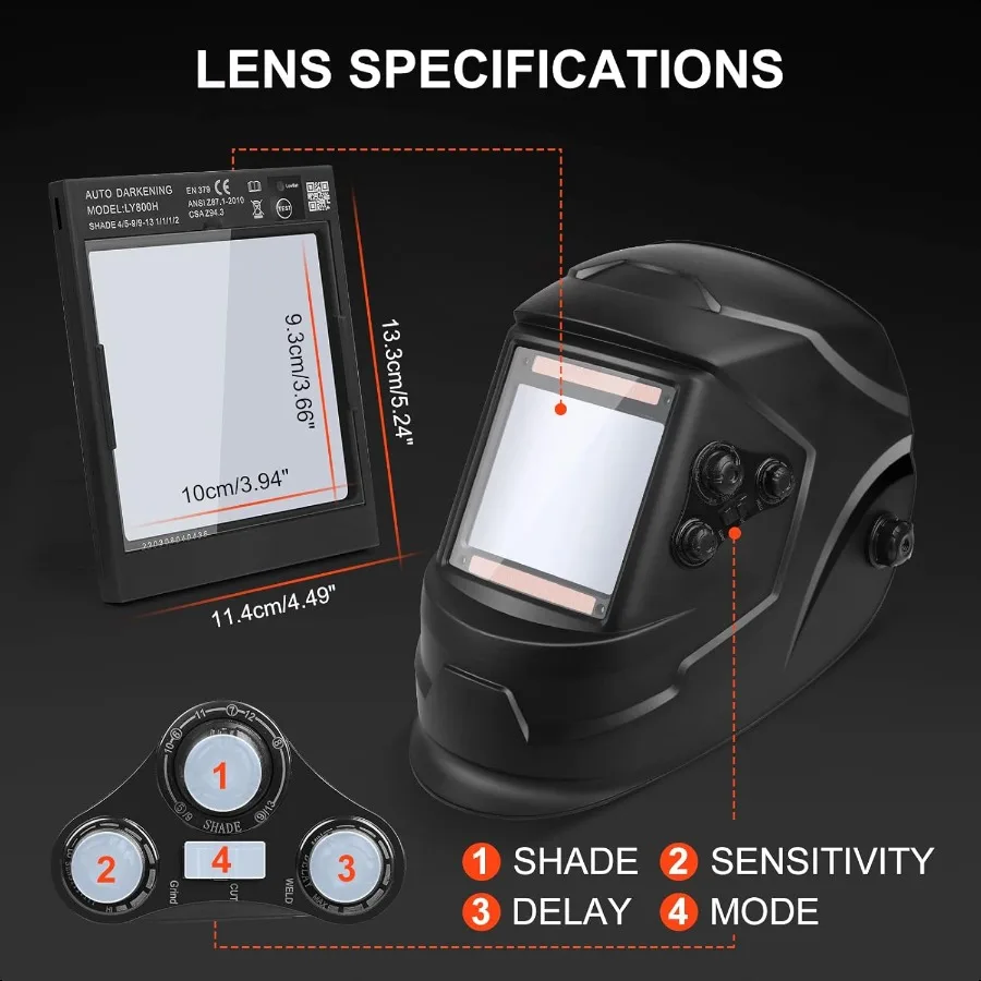 溶接ヘルメット自動遮光溶接マスク 3.94 x 3.66 大型ビュー トゥルーカラー ソーラー駆動 調整可能なシェード範囲 4 59 913