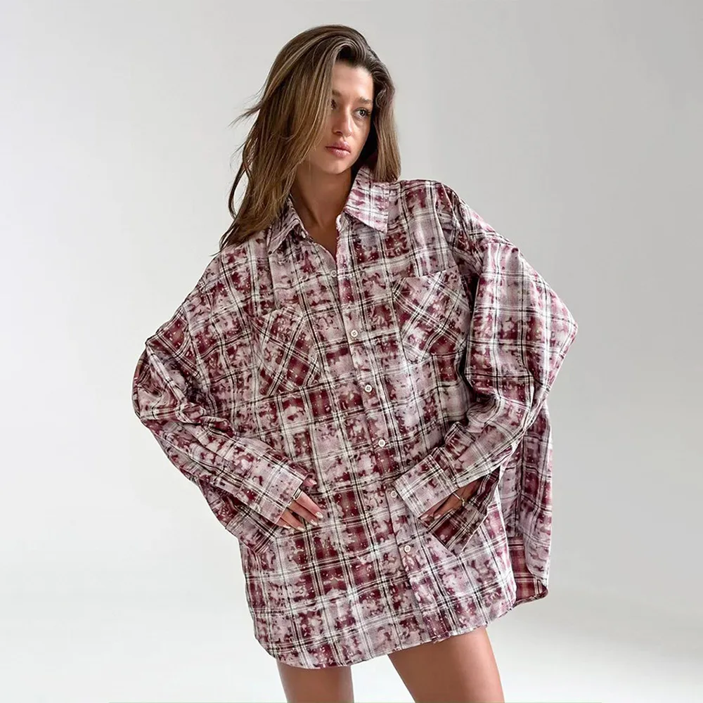 Personalized Street Retro Old Plaid Shirt European and American 2025 Spring and Autumn New Loose Exterior Long-sleeved Shirt