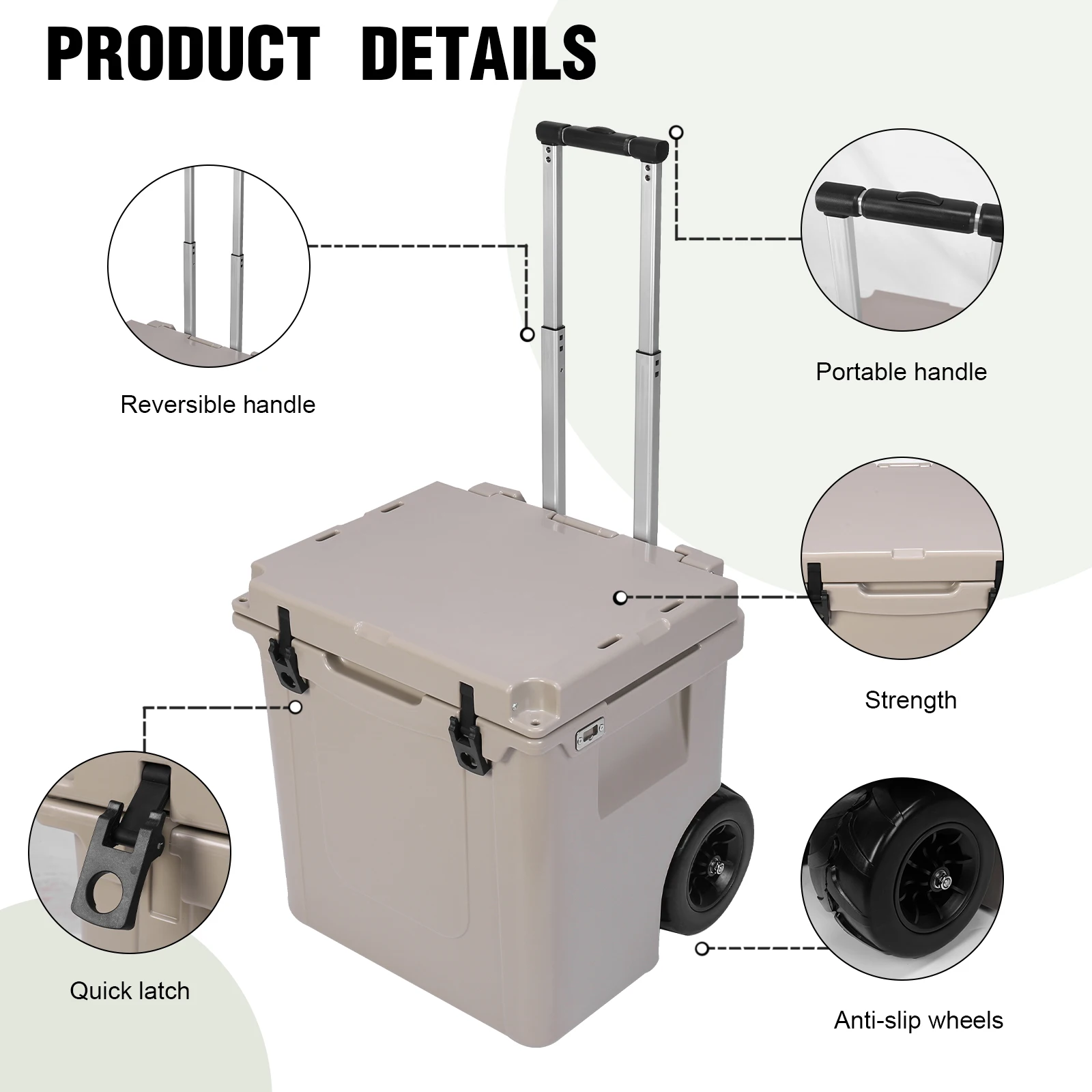 مبرد بعجلات محمول معزول سعة 5 لتر مع عجلات ومقبض صندوق تبريد معزول عالي التحمل لنزهات التخييم على الشاطئ والمزيد