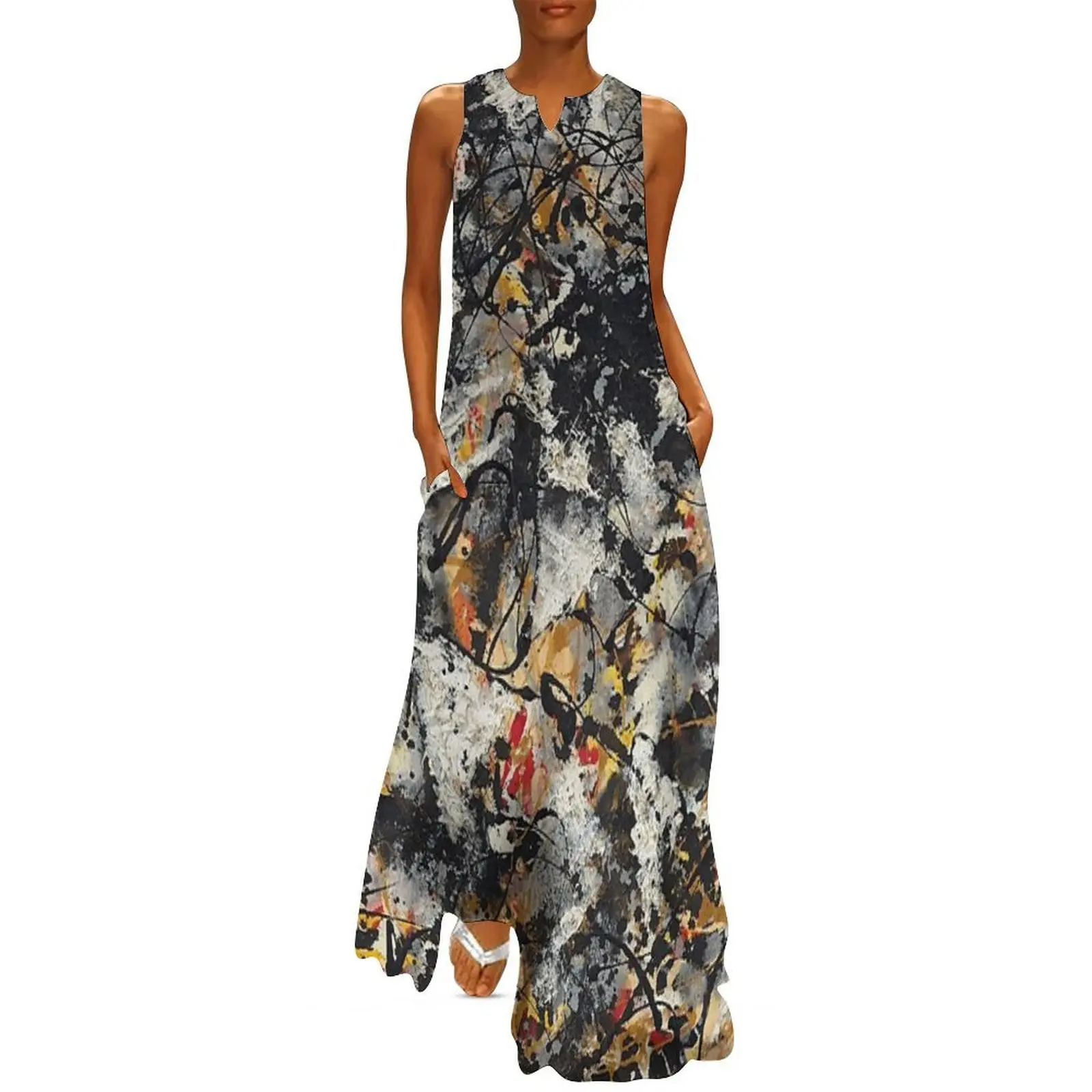 

Jackson Pollack - Composition with Red Strokes Long Dress clothes for women Women's summer dresses summer dresses women 2025
