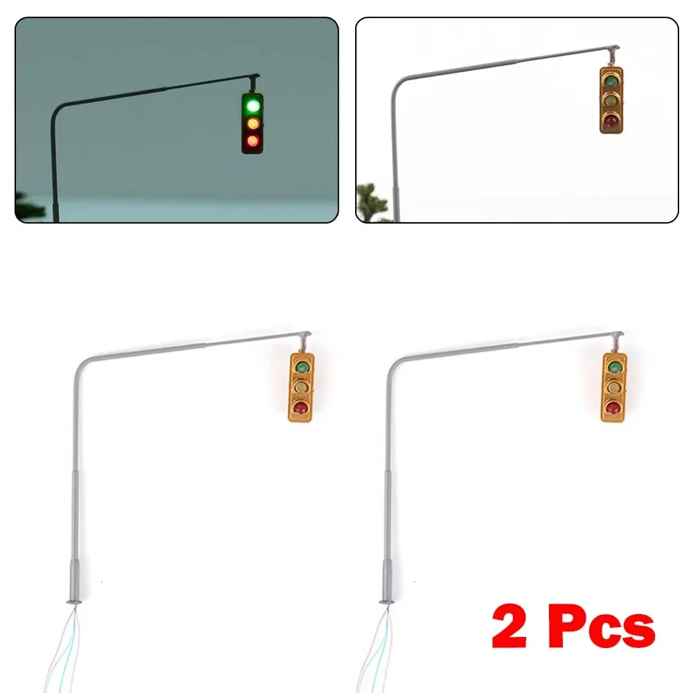 2Pcs Ho/Oo Stoplicht Signaal Lamp Model Trein Led Model Signalen 3 Verlichting 1:87 Building Zand Tafel Accessoires Tuin Decor