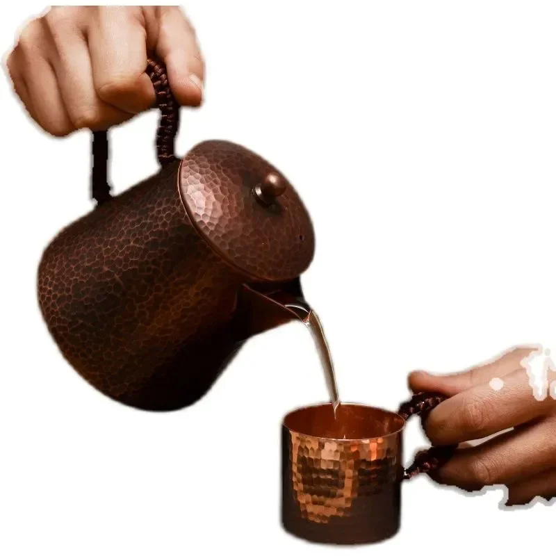 

Handmade Pure Copper Teapot Tea Kettle Hammer Pattern Kung Fu Tea Drinkware Tableware
