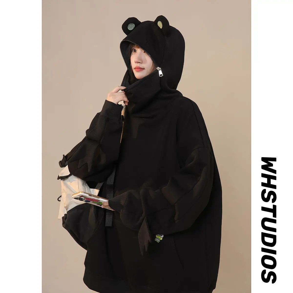 

Women's Green Frog Zip-Up Hoodie - Cute & Age-Reducing Design for Petite Girls,Trendy Oversized Pullover with Unique Print