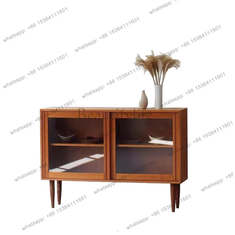 2026 new medieval solid wood dining side cabinet retro storage multi-functional sliding door cabinet