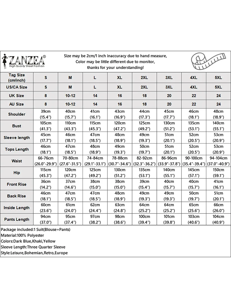 Csináltatás Födémgerenda 3/4 Ingujj Blúz Nadrág suits ZANZEA Elegáns Nők Bő lábát nadrágot sets 2db Alkalmi outifits longue OL Felsőruha