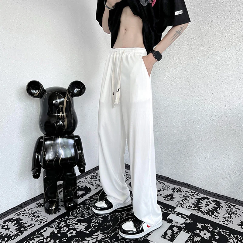 

Белые мужские летние тонкие брюки из ледяного шелка, удлиненные, струящиеся, в пол, повседневные, CleanFit, со средней/низкой посадкой, прямые штанины