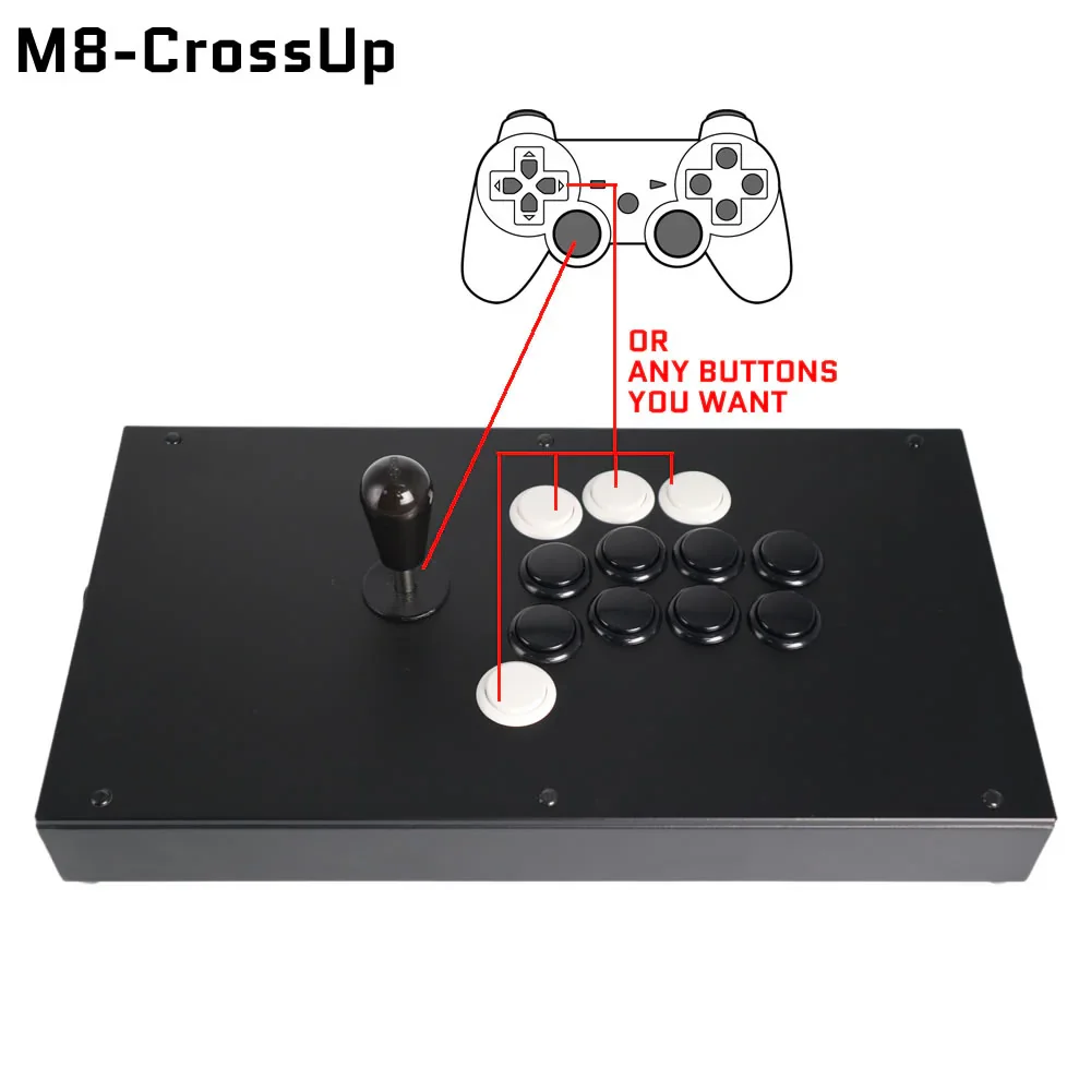 FightBox M8-CrossUP Hitbox Style Sanwa Korean Joystick Brook Combat Board Plug and Play Arcade Game Controller for PC/PS/SWITCH