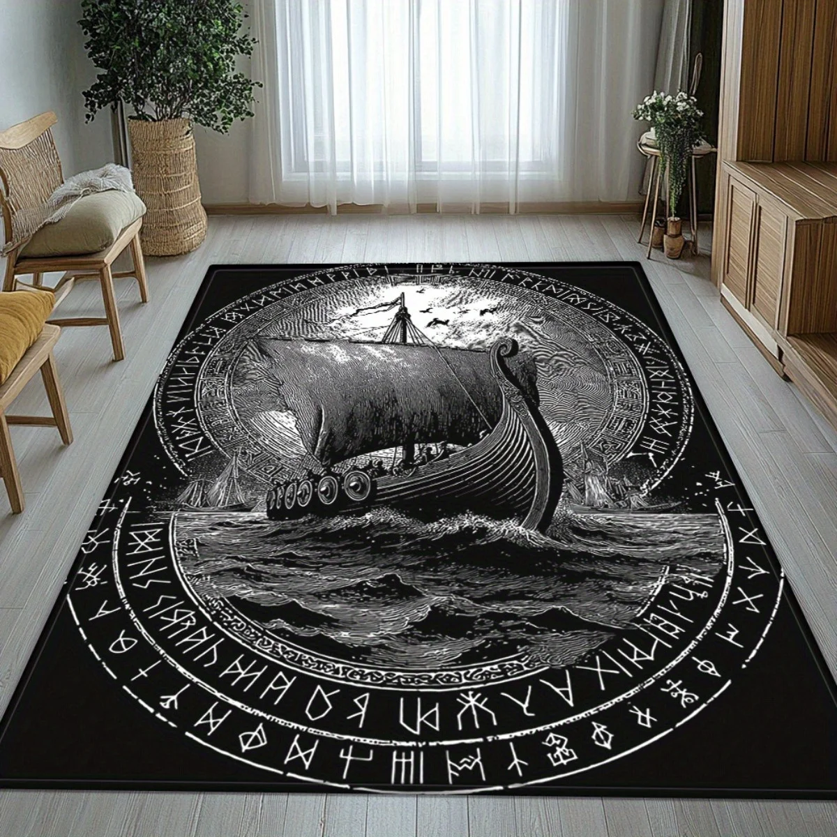 Viking Pirate Ship HD Print Area Rug Non Slip Washable Mat For Kitchen Bathroom Living Room Outdoor Camping Picnic