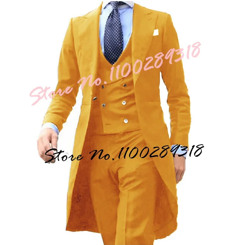 2024 New Arrivel Royal blue Long Coat Designs Men Suits Set Men Clothing Groom Tuxedos Prom Blazer Custom 3PCS (Top+Vest+Pants)