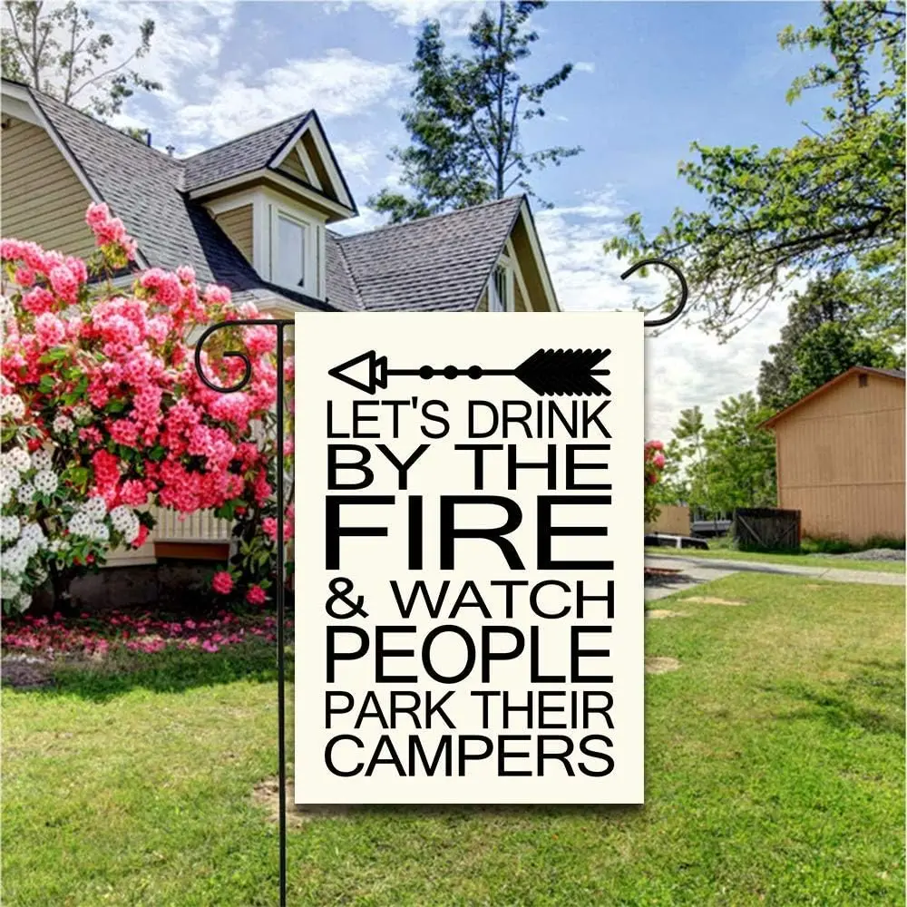 Funny Camping Garden Flag Let's Drink By The Fire Camp Themed Garden Flag Yard Sign Garden Flags Rustic Country Decor Ya VVL SSL