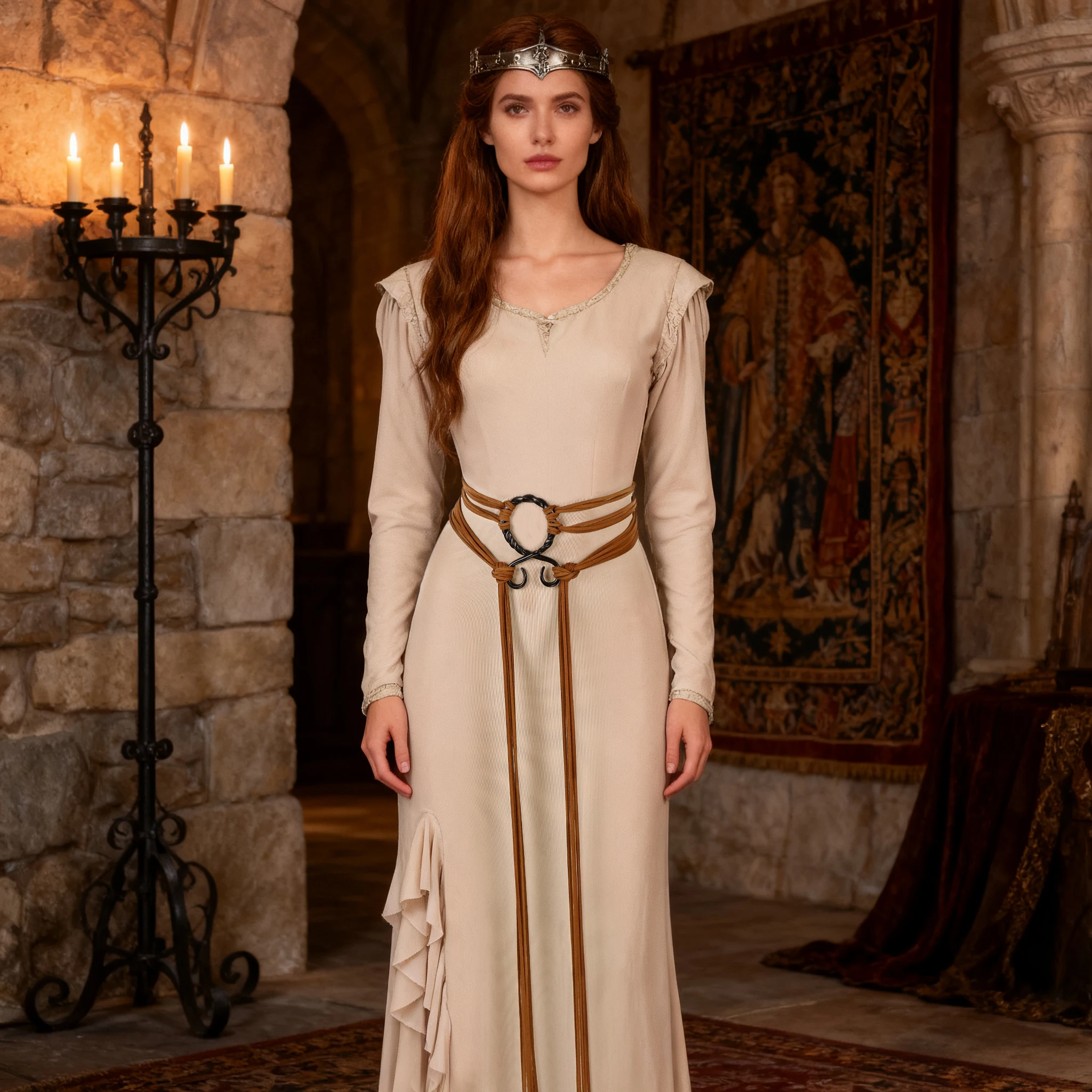 حزام عقدة ساحرة كلاسيكية للنساء - حلقة معدنية سوداء مع حبل مضفر بني، لجميع القديسين، زي الهالوين