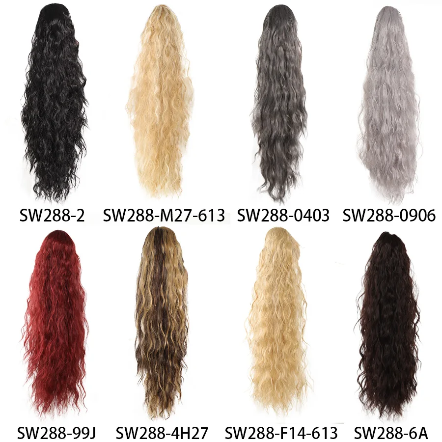 Synthetic 26 inch long wave ponytail hair extension pull rope clamped to the hair of the wave heat resistant ponytail women wear