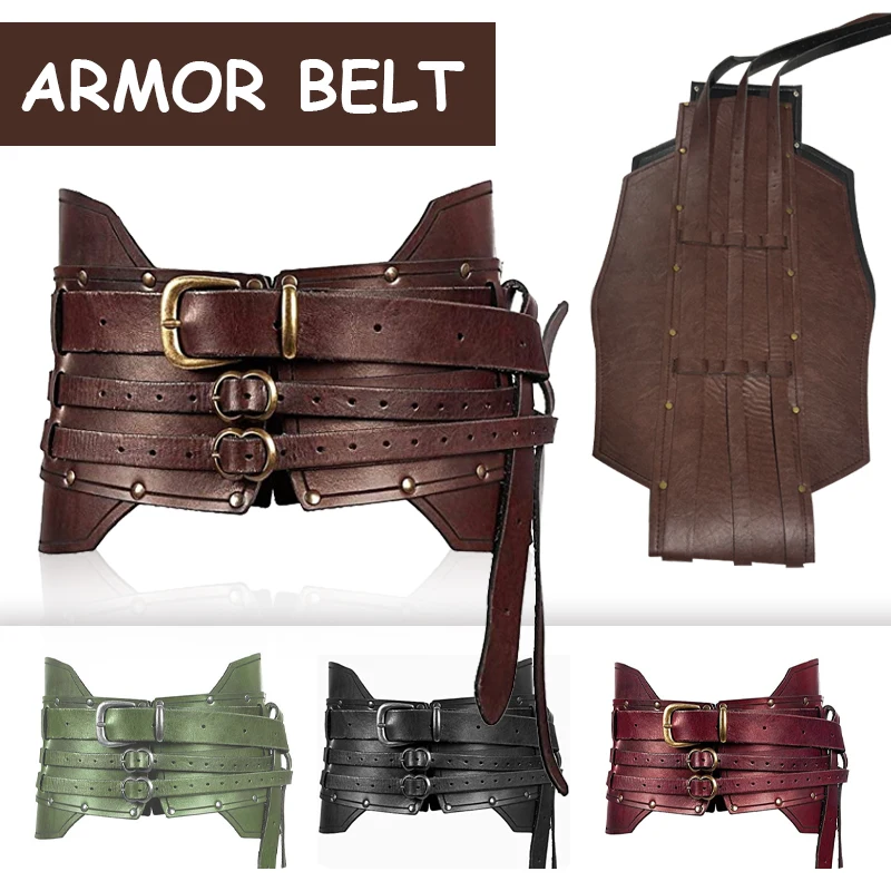 Medieval Vintage Wide Belt Faux Leather Armor Belt Steampunk Knight Waistband Corset Belt LARP Halloween Costume Accessories
