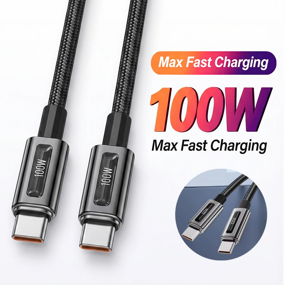 

Кабель USB-C на USB-C 100 Вт для быстрой зарядки, 460 Гбит/с, полнофункциональный кабель для передачи данных для iPhone 17 Pro Max, ноутбуков, шнур Type-C