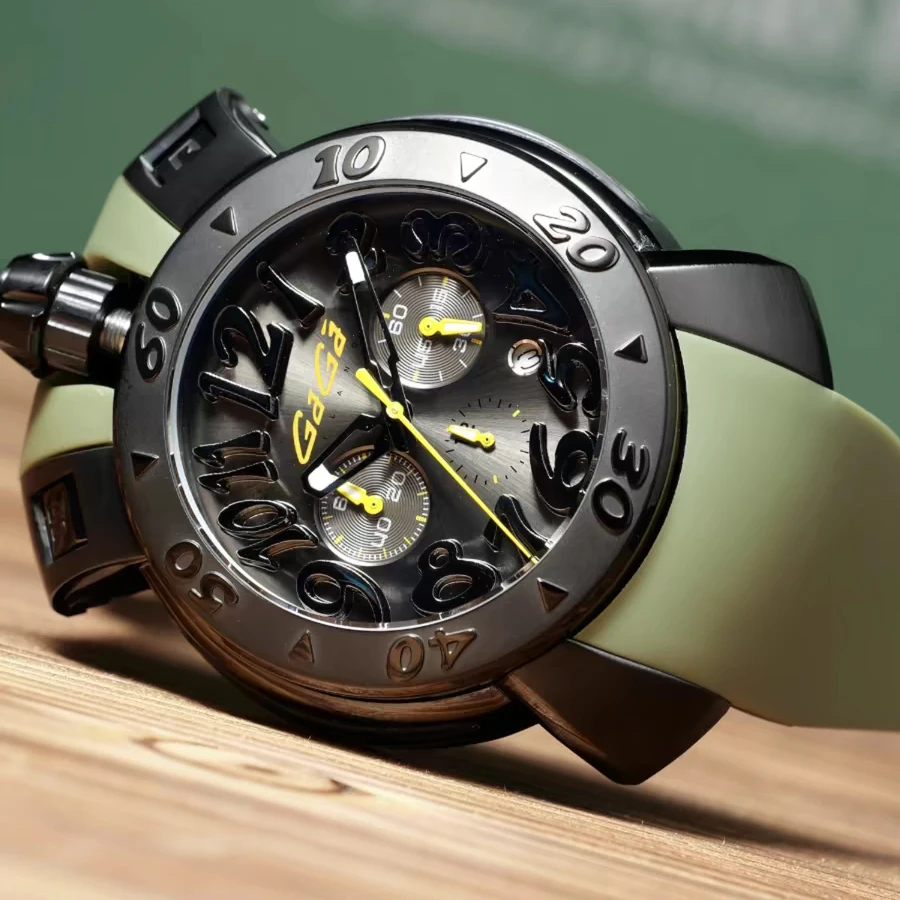 Reef Tiger Men Chronograph Watch 48mm Military Quartz Wristwatch 50M Waterproof Luminous Sapphire Mirror