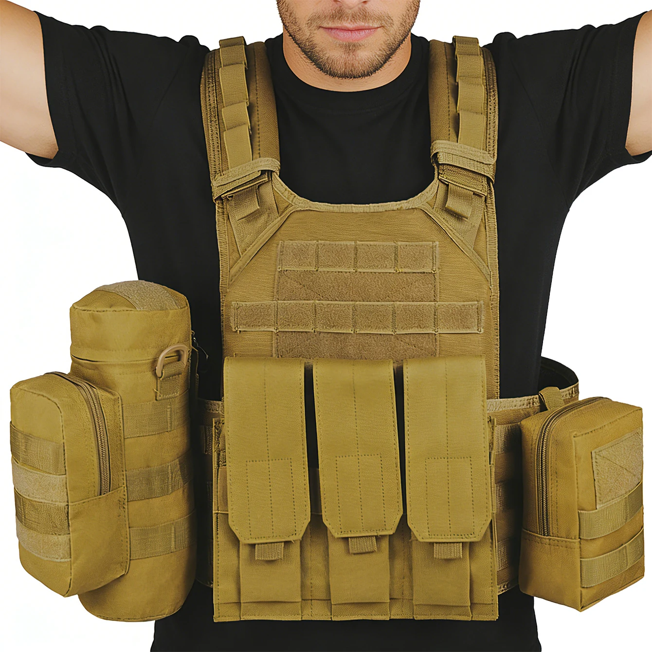 MOLLE system supports disassembly and replacement of accessories, with kettle bag and adjustable shoulder strap for hunting vest