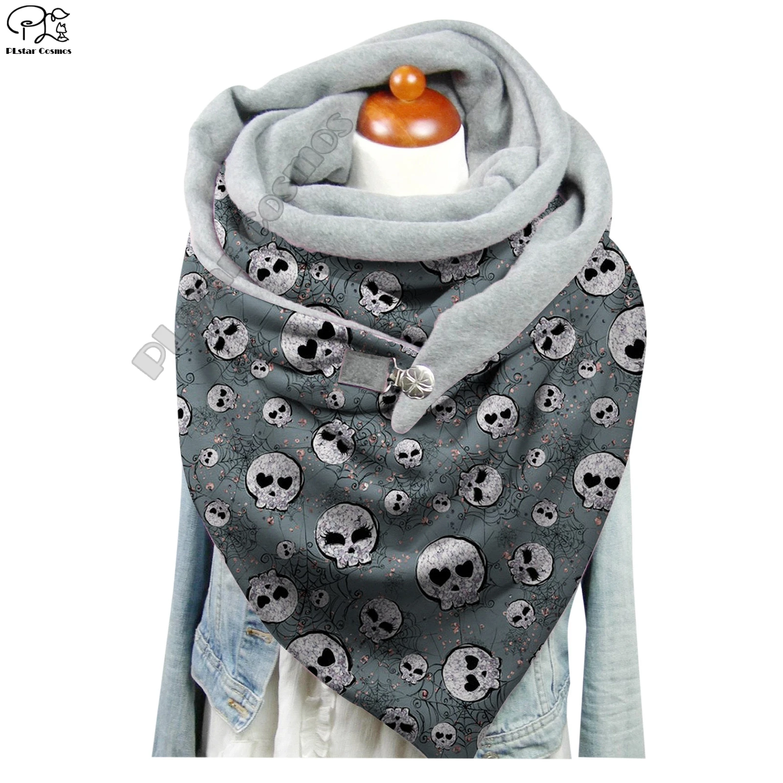 PLstar Cosmos 3D printed punk skull pattern warm shawl scarf spring and winter big triangle scarf female leisure series