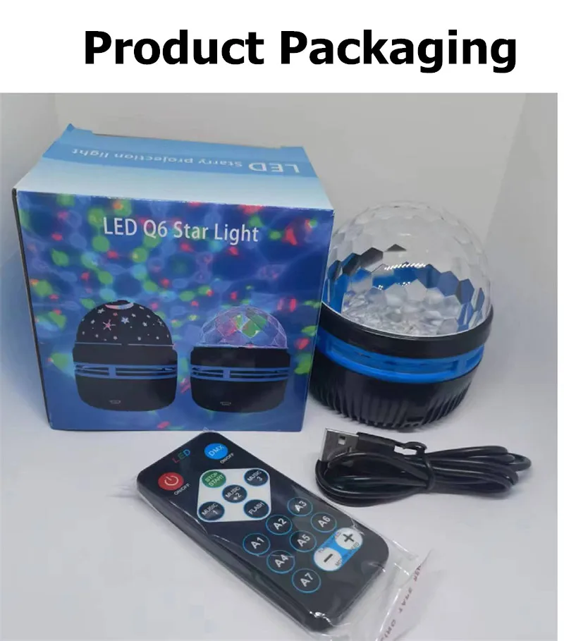 Starry Sky Sound Control Magic Ball Light, Iluminação de palco USB, lâmpada ambiente, controle remoto, projeção LED, água Ripple, Quarto