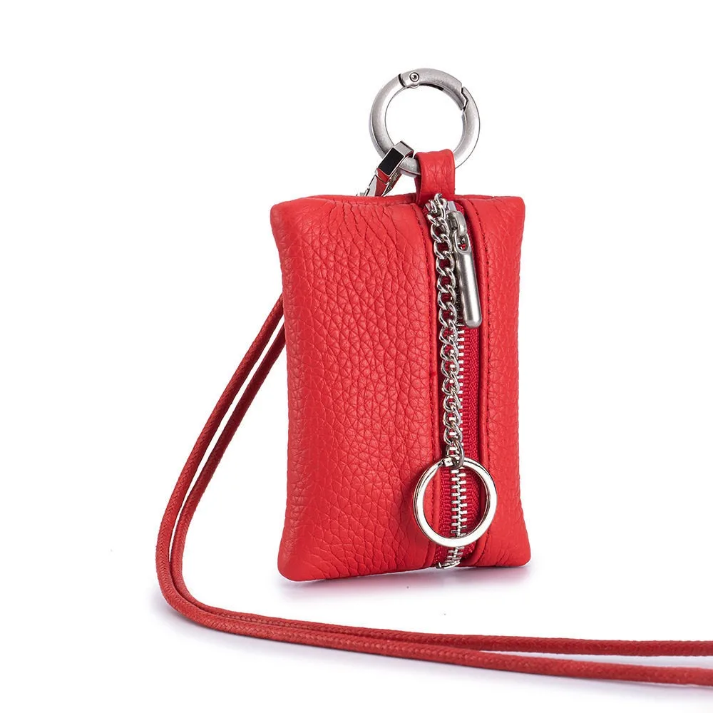 Elegant PU Leather Hanging Neck Coin Purse Japanese Style Hanging Rope Mini Storage Bag Solid Color ins Lanyard Wallet Travel