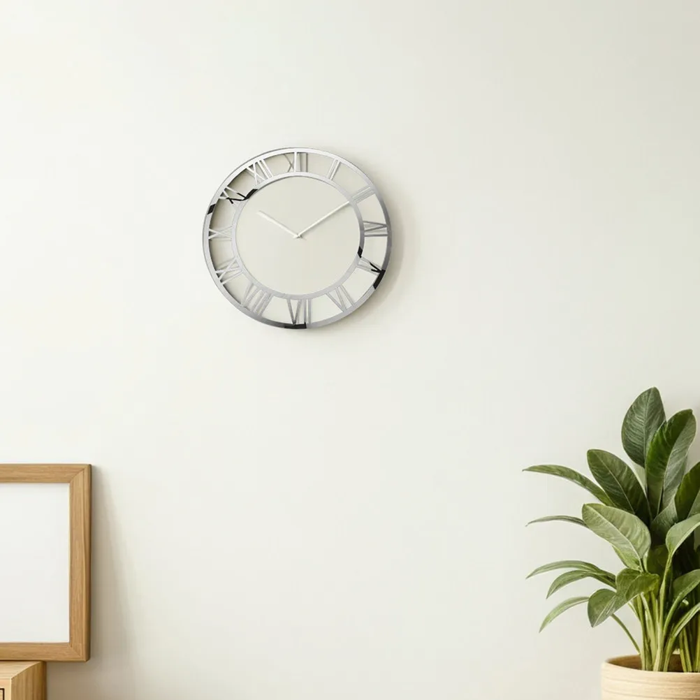 2Pcs Roman Numeral Mirror Wall Clock Face Sticker Acrylic Round Reflective Decal Stylish Space Expanding Decor for Bedroom Hotel