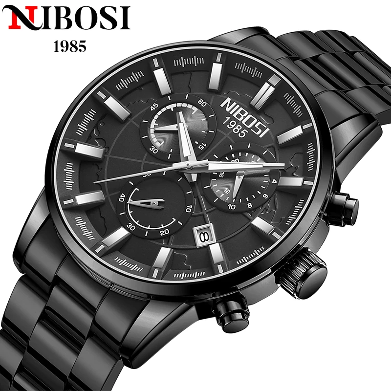 

NIBOSI Design Brand Men Watches Chronograph Date Dial Waterproof Stainless Steel Watches for Man Luminous relogios masculino
