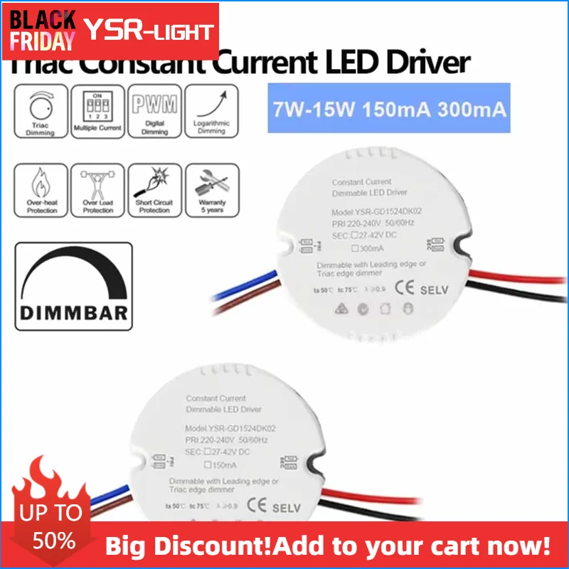 

LED Driver Device Circular Triac Dimming Driver 220V Input,Output 27-42V 7-15W 150mA 300mA Constant Current Triac Dimmable