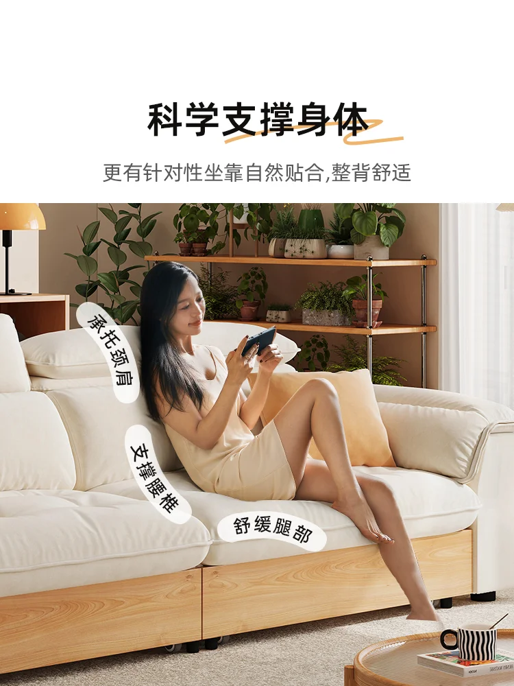 

Japanese-style log wind solid wood sofa bed folding dual-purpose new living room small apartment straight row cotton