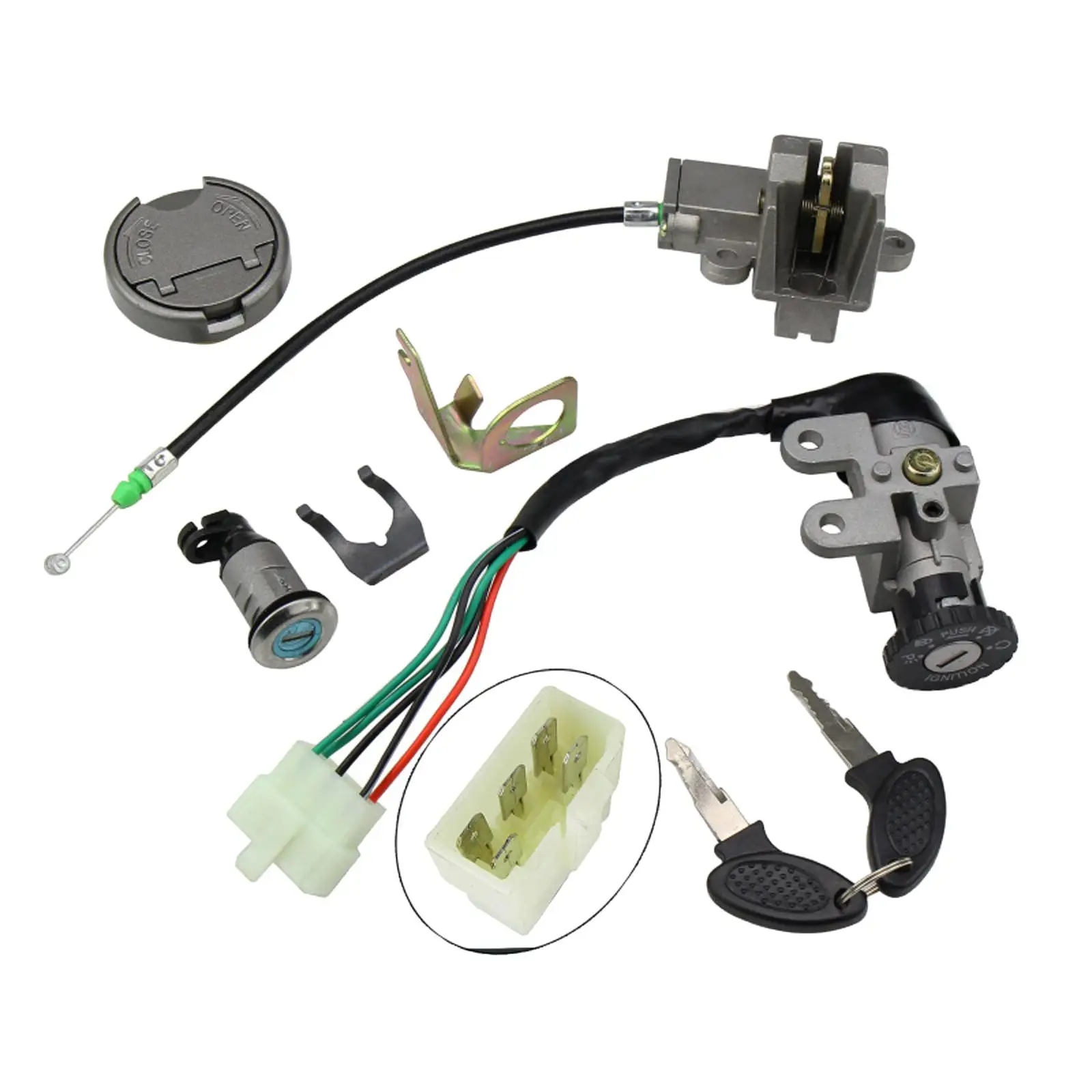 Automotive Ignition Switch Key Set 4 Pin Plug Durable Lock Kit for Moped Scooter GY6 150cc Parts