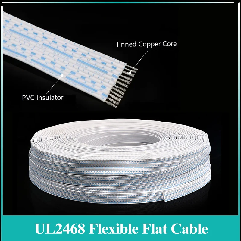 

2/5/10M UL2468 Flat Flexible Ribbon Cable 24 26AWG 6P 7P 8P 9P 10P 12P 300V Extended Power Connect PVC Wir Red White Blue White